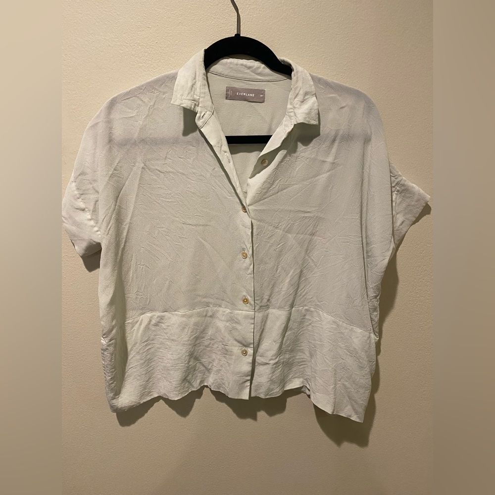 Everlane The Clean Silk Short-Sleeve Square Shirt in Light Green